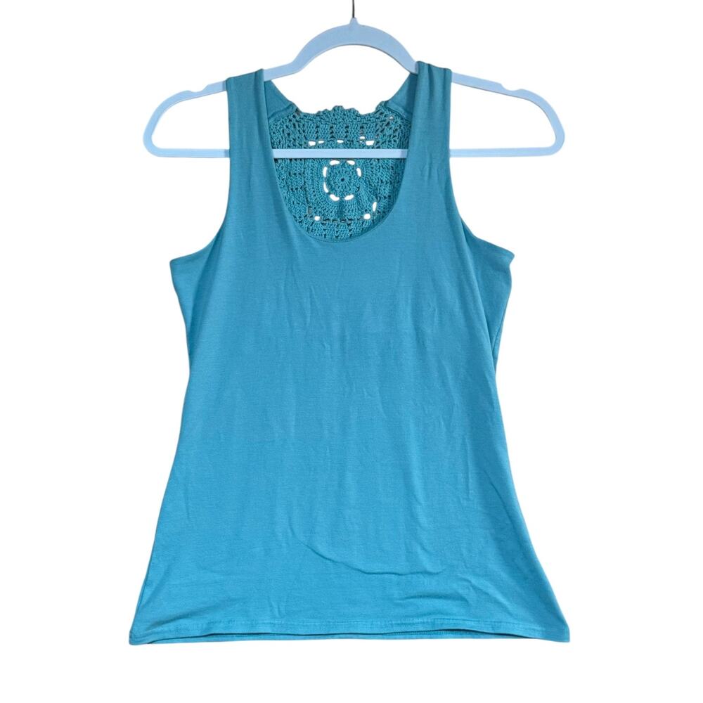 Vtg Y2K Charlotte Russe Sz Medium Light Blue Tank Top Crochet Sequins Bohemian